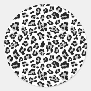 Grey Black Leopard Animal Print Pattern Classic Round Sticker