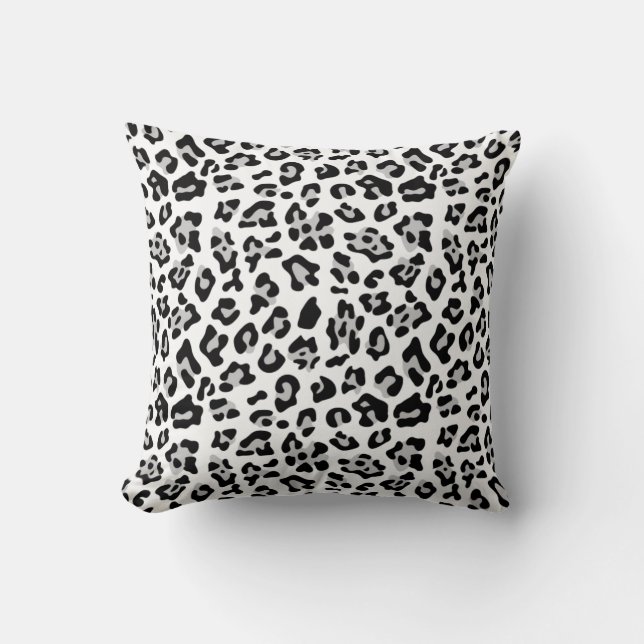 Grey Black Leopard Animal Print Pattern Cushion (Front)