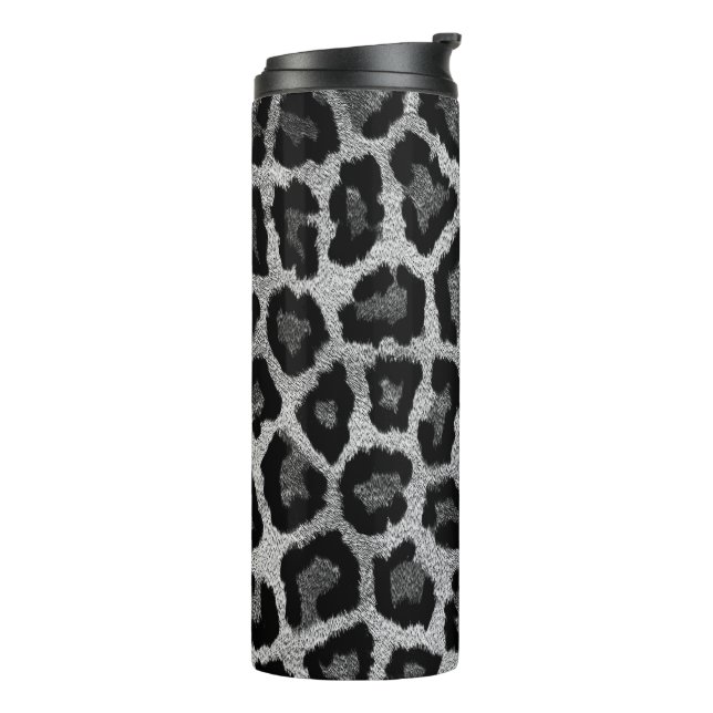 Grey Black Leopard Animal Print Thermal Tumbler (Rotated Left)