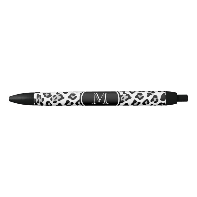 Grey Black Leopard Animal Print with Monogram Ink Pen (Front)