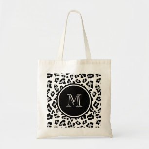 Grey Black Leopard Animal Print with Monogram Tote Bag
