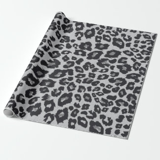 Grey Black Leopard Animal Print Wrapping Paper