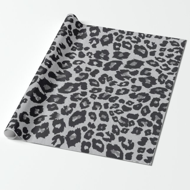 Grey Black Leopard Animal Print Wrapping Paper (Unrolled)