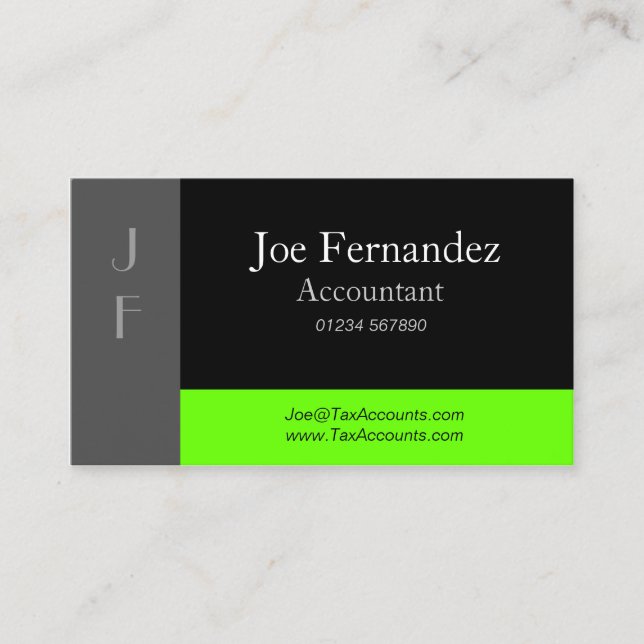Grey Black & Lime Green Professional Business Card (Front)
