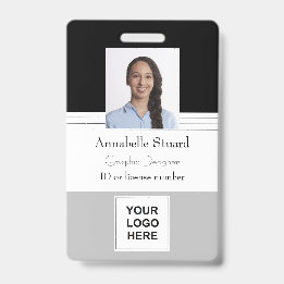 Grey Black Lined Name photo employee corporate ID Badge