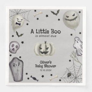 Grey Black Little Boo Ghost Halloween Baby Shower Napkin