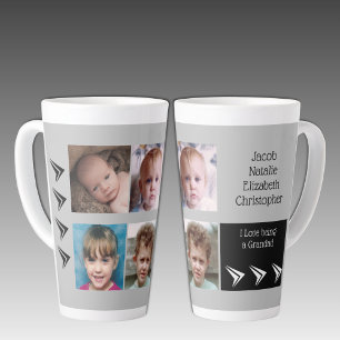Grey black love being a Grandad with photos Latte Mug
