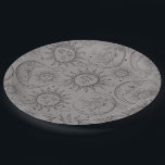 Grey Black Magic Vintage Celestial Sun Moon Stars Paper Plate<br><div class="desc">Customise with text if desired</div>