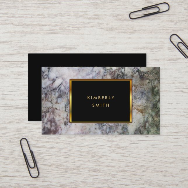 Grey black marble gold frame professional business card (Front/Back In Situ)