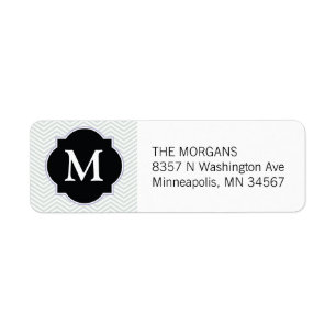 Grey & Black Modern Chevron Custom Monogram Return Address Label