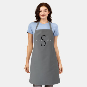 Grey Black Monogram Modern Minimalist Your Name Apron