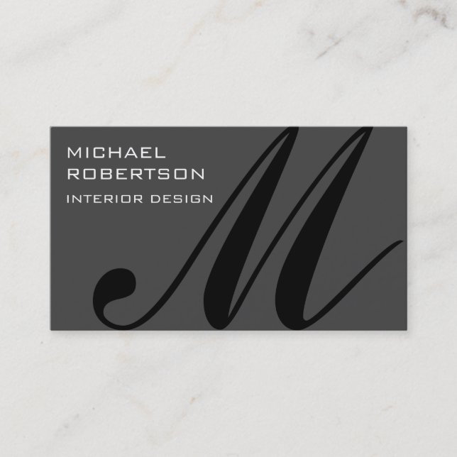 Grey Black Monogram Standard Business Card (Front)
