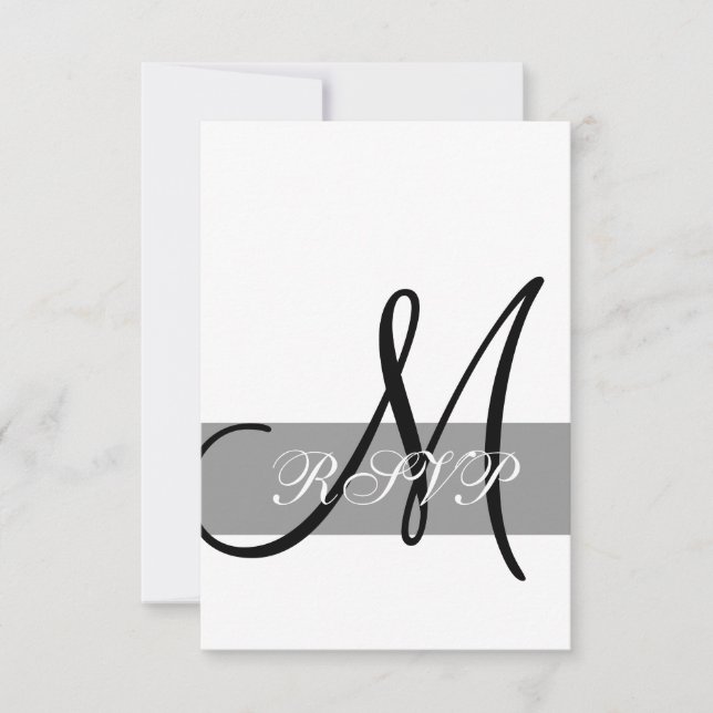 Grey Black Monogram Wedding RSVP Card (Front)