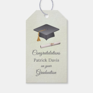 Grey black mortar, diploma Graduation Gift Tags