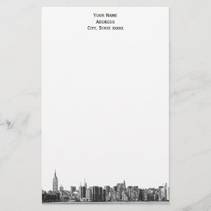 Grey Black NYC Skyline Etch 01 Stationery