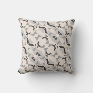 Grey Black on Beige Diagonal Art Abstract Motif Cushion