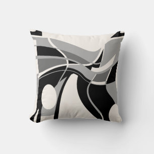 Grey Black on Off-White Swirling Art Motif Cushion