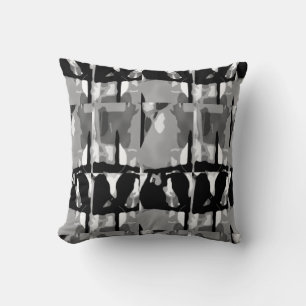 Grey Black on White Watercolor Art Large Mosaics Cushion