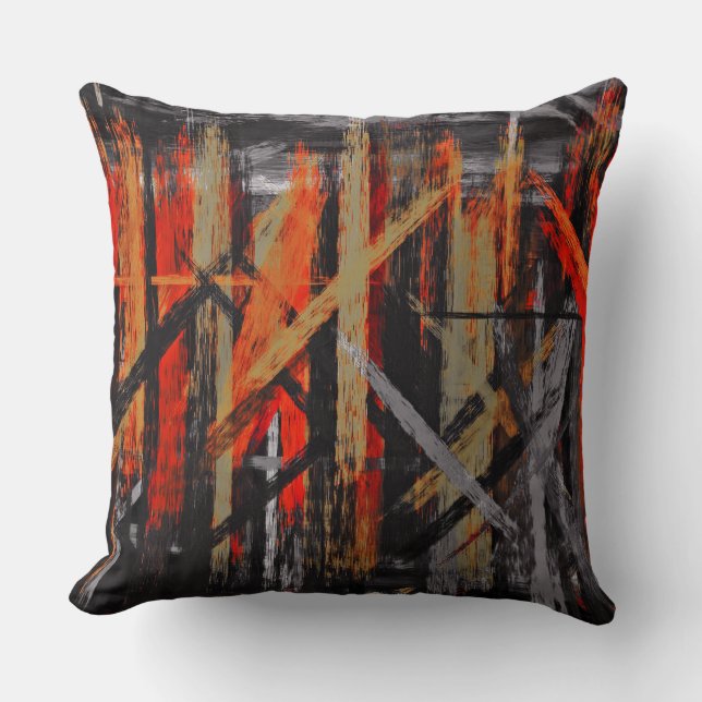 Grey Black Orange Abstract Painting Cushion (Front)
