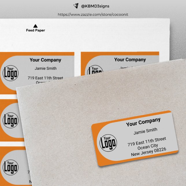 Grey Black Orange Custom Logo Company Address Label (Gray Black Orange Custom Logo Company Address Label)