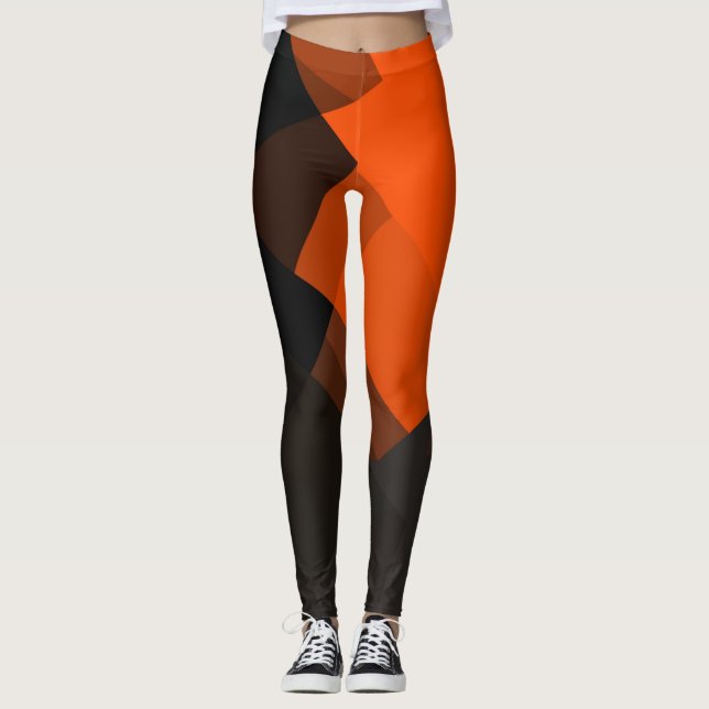 Grey Black Orange Modern Geometric Pattern Leggings (Front)