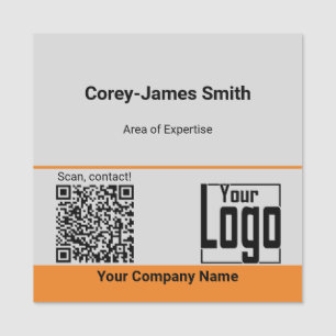 Grey Black Orange QR Code Logo Company Expertise Name Tag