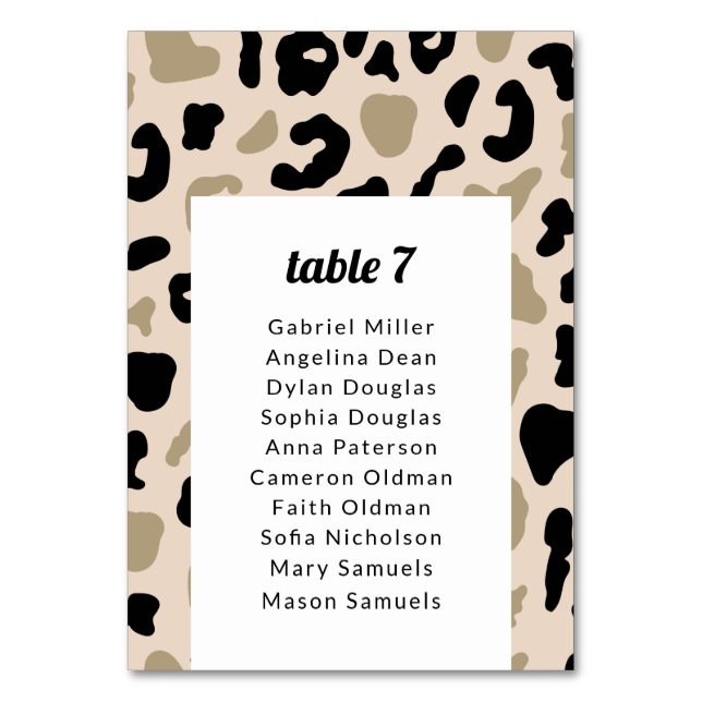 Grey black patches on beige. Seating chart Table N Number (Front)