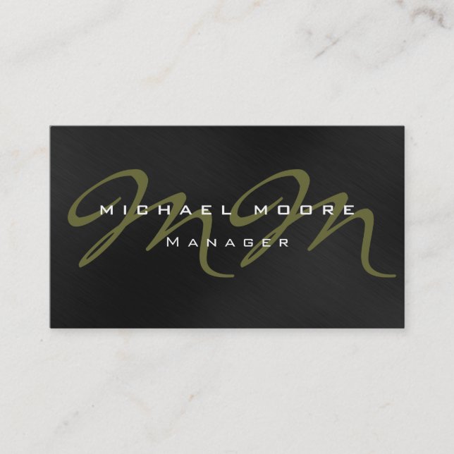 Grey Black Pattern Brown Monogram Business Card (Front)