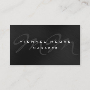 Grey Black Pattern Monogram Business Card