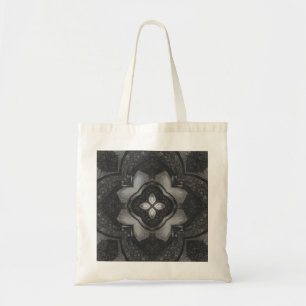 Grey Black Pencil Floral Pattern Tote Bag