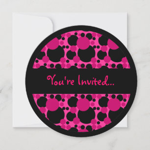 Grey black pink dots sweet 16 circle invitations