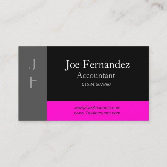 Grey Black & Pink Professional Business Card (Front)