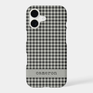 Grey Black Preppy Gingham Plaid Personalised Name