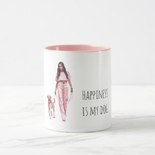 Grey Black Puppy Black Lady Walking Dog Mug