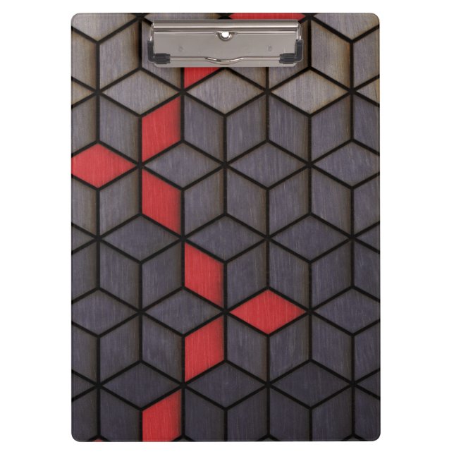 Grey Black Red Cubes Clipboard (Front)