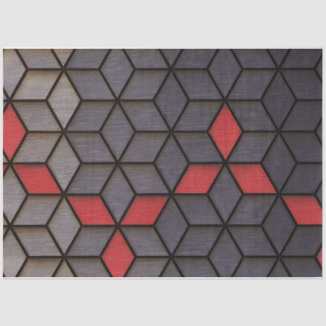 Grey Black Red Cubes Tissue Paper (Front)