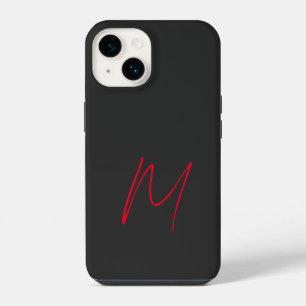 Grey Black Red Monogrammed Classical Script iPhone 14 Case