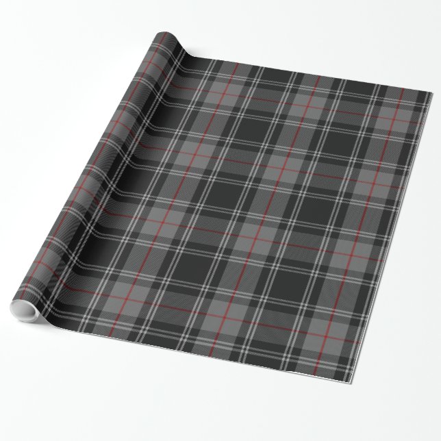 Grey Black Red Tartan Plaid Wrapping Paper (Unrolled)