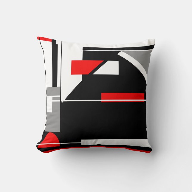 Grey Black Red White Nautical Look Abstract Art Cushion (Front)