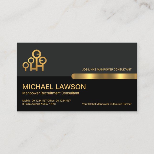 Grey Black Retro Columns Gold Labour Manpower Business Card (Front)