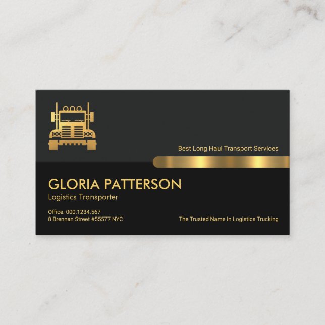 Grey Black Retro Columns Gold Moving Truck Business Card (Front)