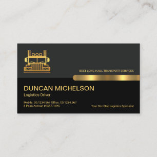 Grey Black Retro Columns Gold Semi Truck Driver Business Card