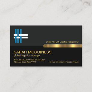 Grey Black Retro Columns Gold Stripe Logistics Business Card