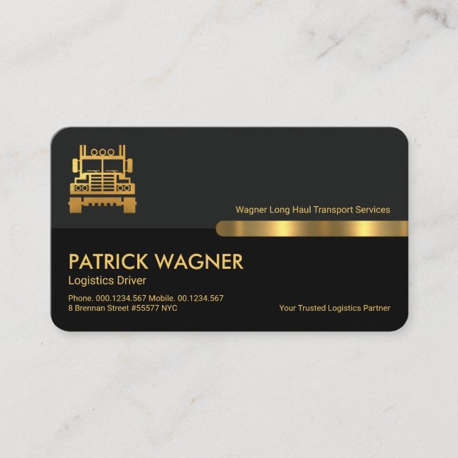 Grey Black Retro Columns Logistics Transporter Business Card (Front)