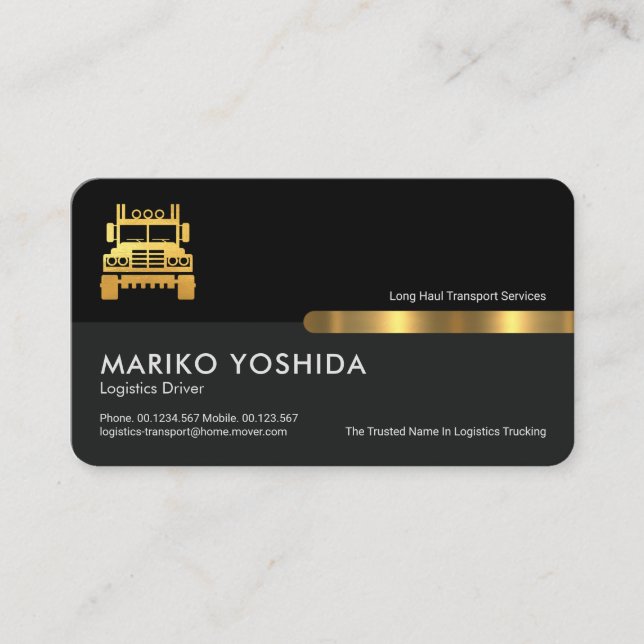 Grey Black Retro Columns Logistics Truck Business Card (Front)