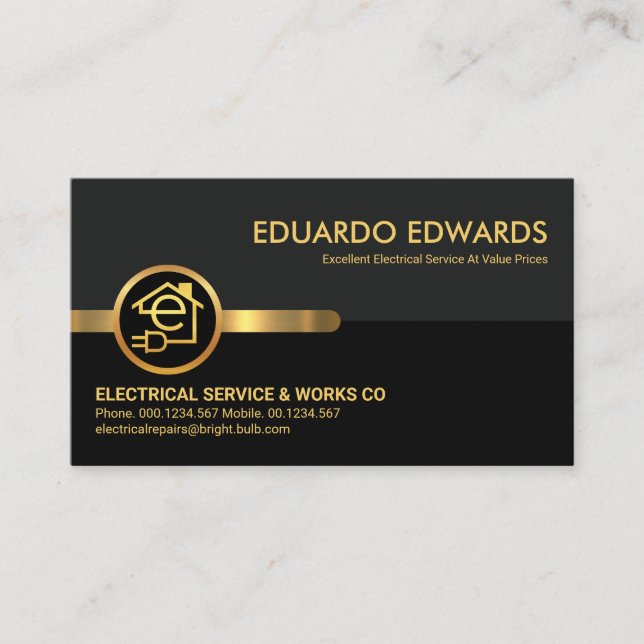 Grey Black Retro Layers Electrician Business Card (Front)