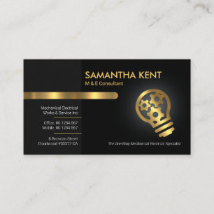 Grey Black Retro Layers Gold Sprocket Bulb Business Card