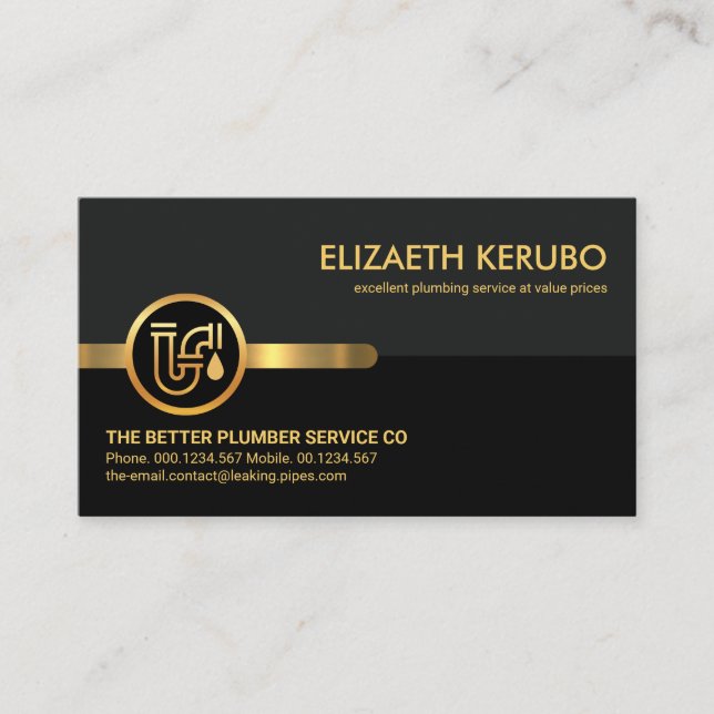 Grey Black Retro Layers Plumbing Business Card (Front)