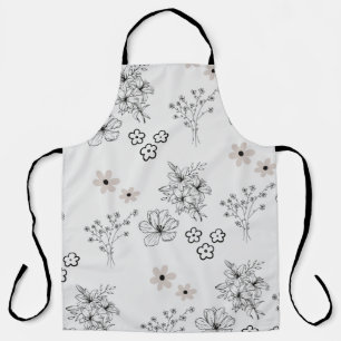 Grey Black Retro Y2K Hippie Flower Pattern Apron