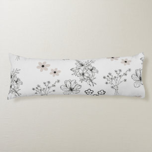 Grey Black Retro Y2K Hippie Flower Pattern Body Cushion